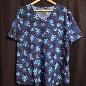 Scrubstar Winter Beautiful Blues Snowflake Women's Scrub Top 2X